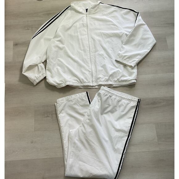 Vintage White Tracksuit Mens XXLarge Y2K 90s Lined Windbreaker Jacket Pants Set